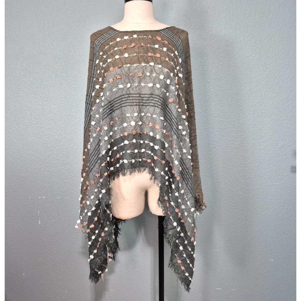 Textured Poncho One Size Grey Brown Whote Peach Oversized New with Tags